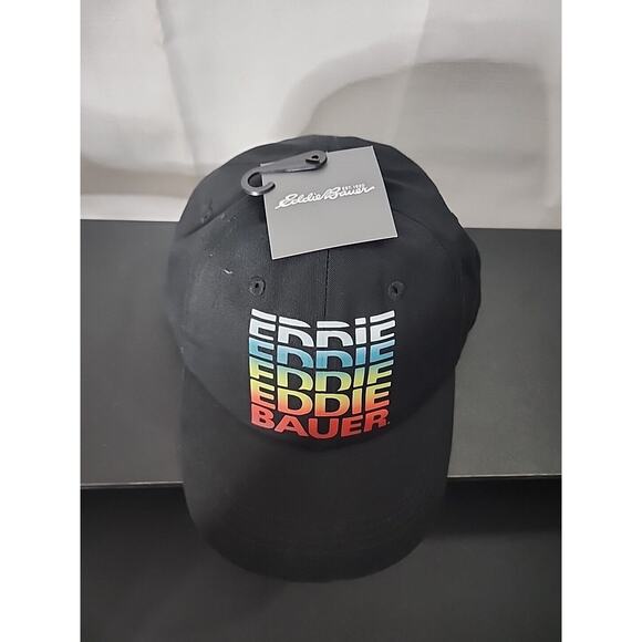Eddie Bauer Graphic Pride Hat Snapback Baseball Style Cap OSFA Black NWT - Picture 2 of 7